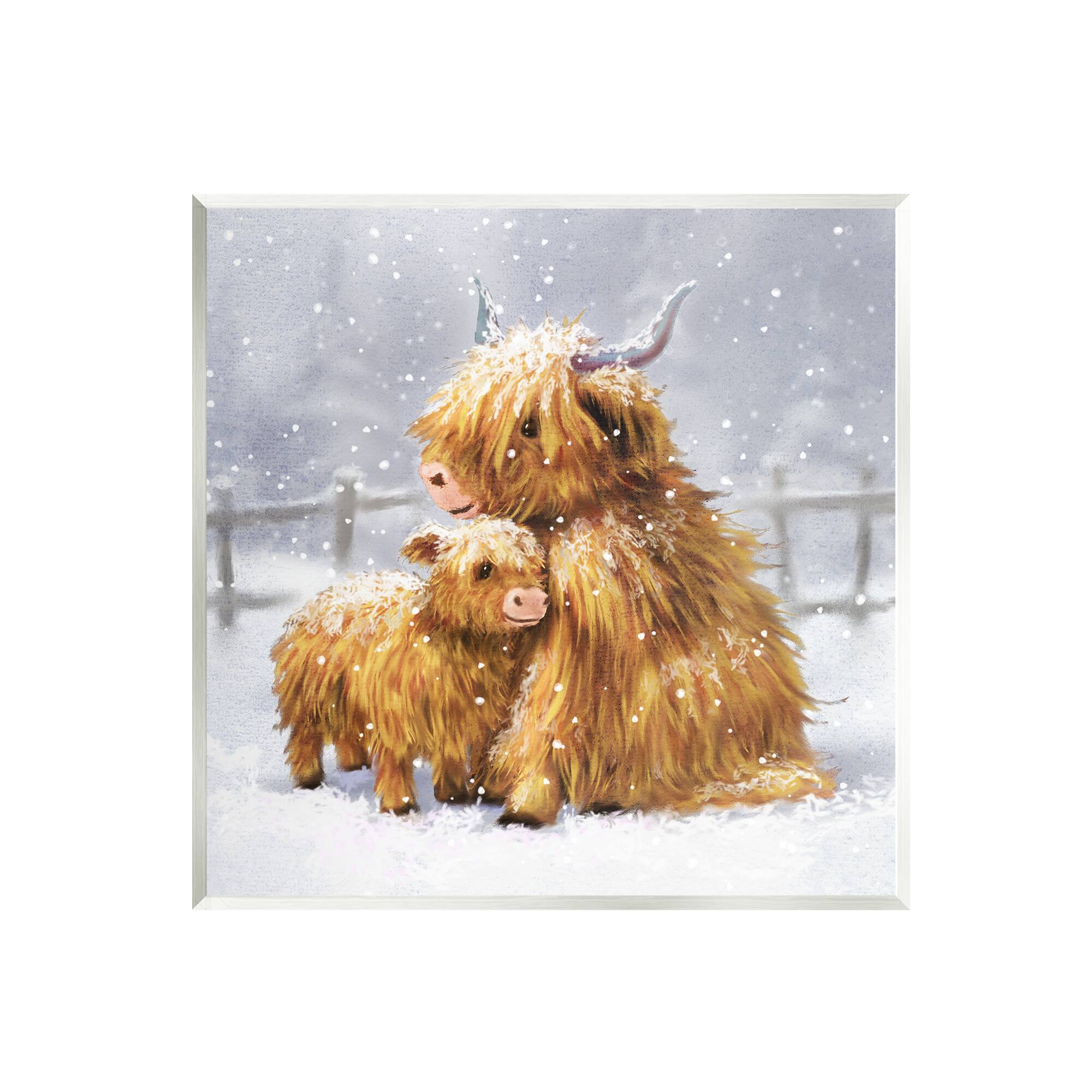 Stupell Industries Cattle Calf Snowy Farm Landscape Wall Art Plaque